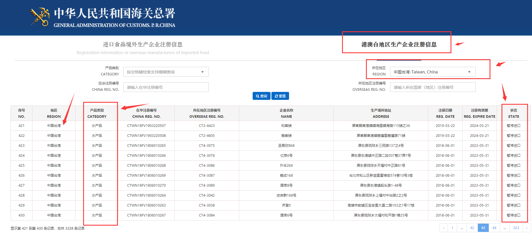 海關總署暫停臺灣海鮮產品輸入及名單查詢